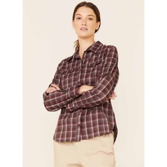 Columbia Malbec Plaid Print Ridge Lite Long Sleeve Button-Down Western Shirt red - Picture 1 of 12